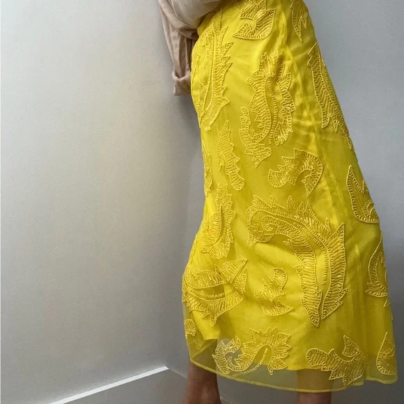 NWT Lauren Ralph Lauren Beaded Mesh Midi Skirt in Lemon Yellow Sz 6 Retail $295 - Picture 4 of 5